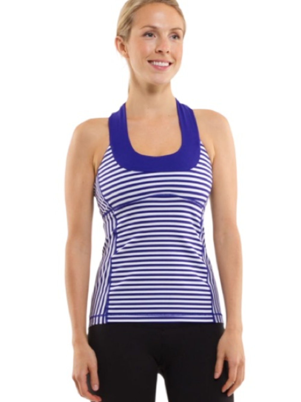 Lululemon Scoop Striped Racerback Tank Top in Royal Blue and White. Size 6